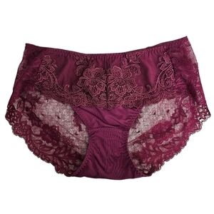 Vera Wang Intimates Panties Sexy Burgundy Satin Sheer Floral Lace Lingerie 90